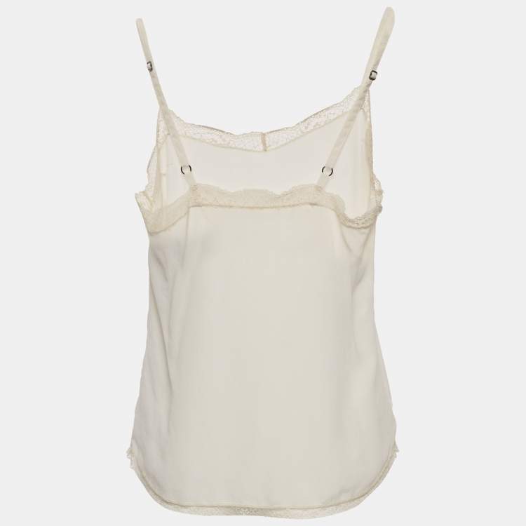 Pre Owned Zadig & Voltaire White Silk Lace Trimmed Camisole S