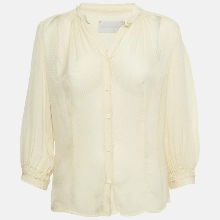 Pre Owned Zadig & Voltaire Deluxe Cream Patterned Silk Tack Dob Blouse S