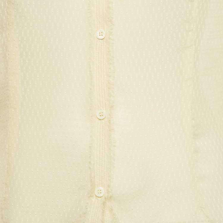 Pre Owned Zadig & Voltaire Deluxe Cream Patterned Silk Tack Dob Blouse S
