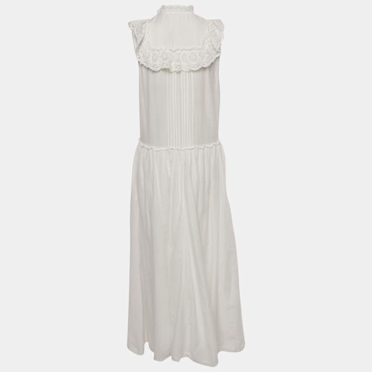Pre Owned Zadig & Voltaire White Cotton Blend Lace Detail Maxi Dress M