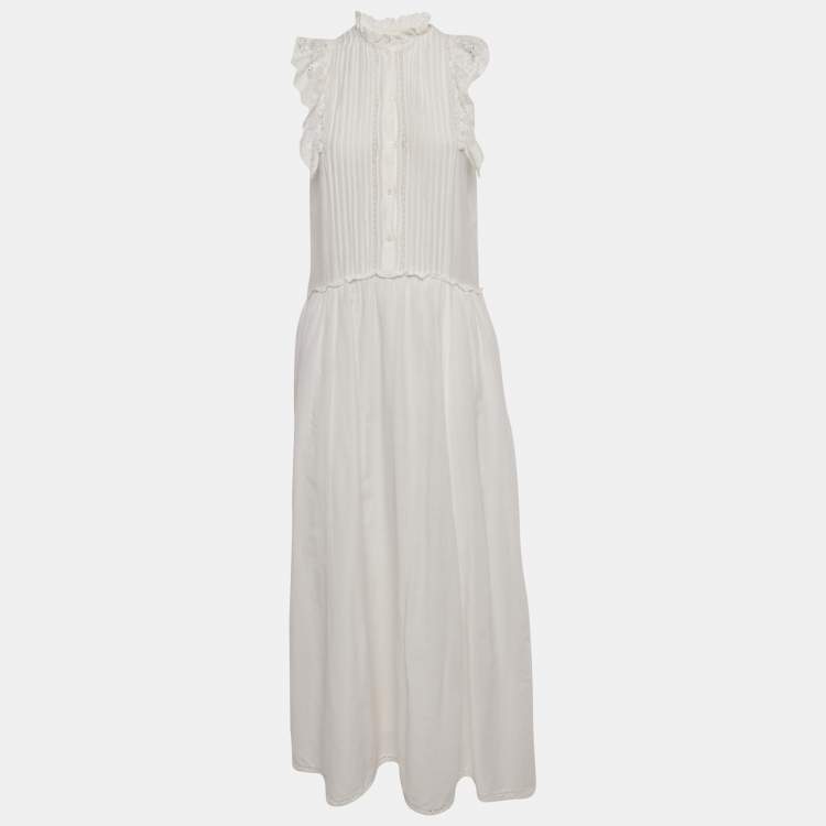 Pre Owned Zadig & Voltaire White Cotton Blend Lace Detail Maxi Dress M