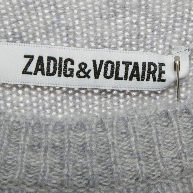 Pre Owned Zadig & Voltaire Grey Peace Intarsia Cashmere Raw Edge Sweater XL 