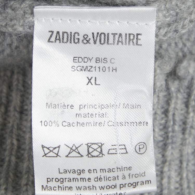 Pre Owned Zadig & Voltaire Grey Peace Intarsia Cashmere Raw Edge Sweater XL 