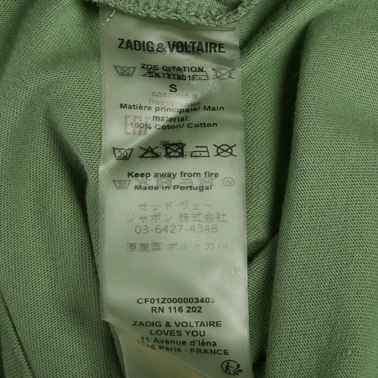 Pre Owned Zadig & Voltaire Green Printed Cotton Zoe Citation T-Shirt S 