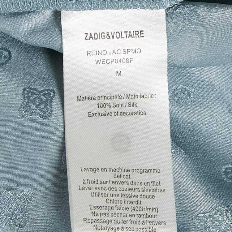 Pre Owned Zadig & Voltaire Slate Blue Patterned Silk High Low Maxi Dress M