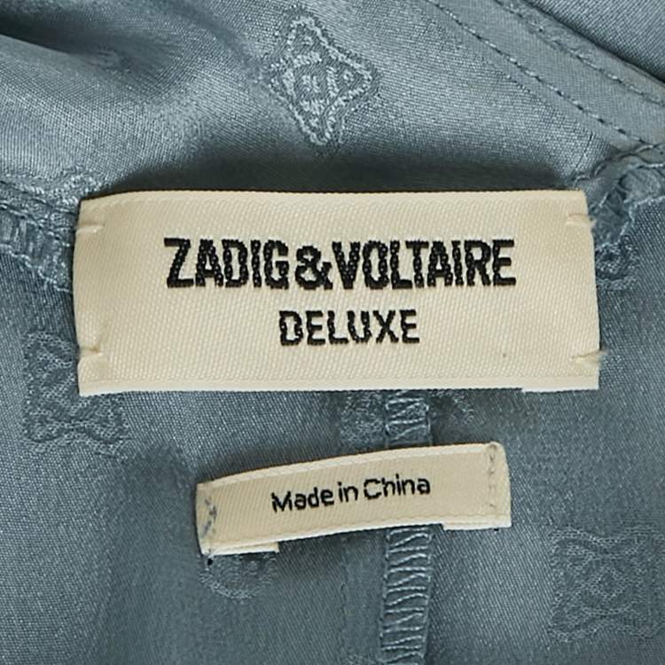 Pre Owned Zadig & Voltaire Slate Blue Patterned Silk High Low Maxi Dress M