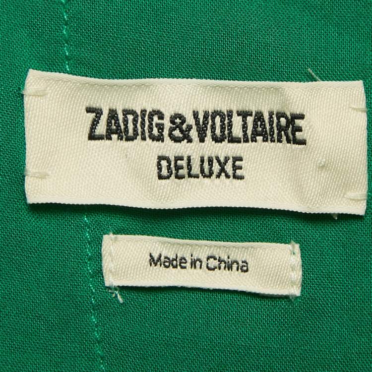 Pre Owned Zadig & Voltaire Green Patterned Silk Lace Trim Joslin Midi Skirt M
