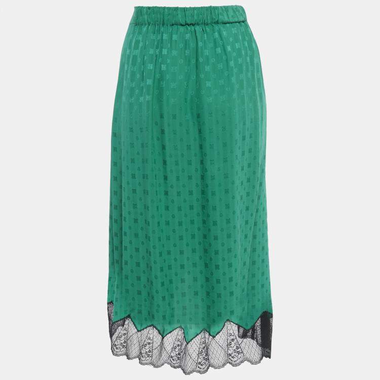 Pre Owned Zadig & Voltaire Green Patterned Silk Lace Trim Joslin Midi Skirt M