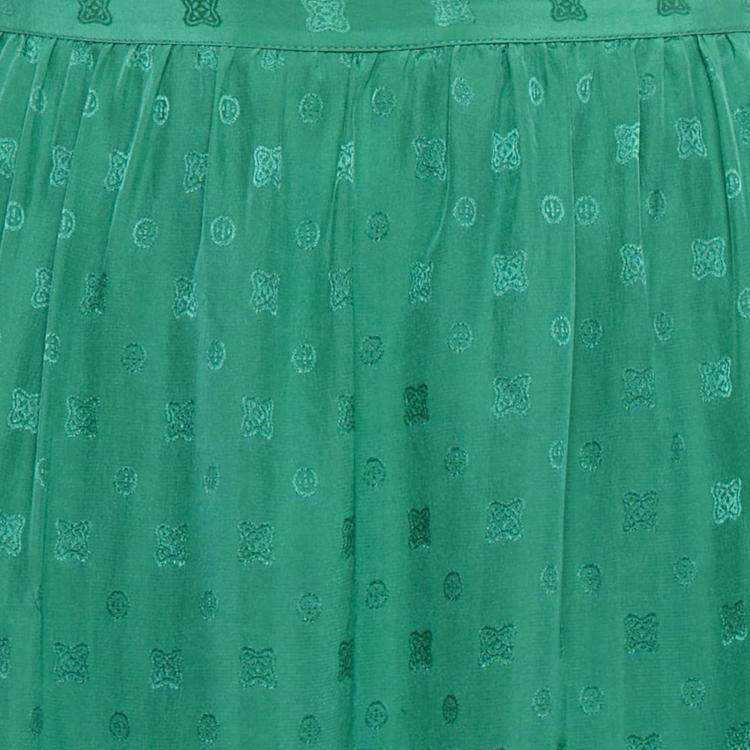 Pre Owned Zadig & Voltaire Green Patterned Silk Lace Trim Joslin Midi Skirt M