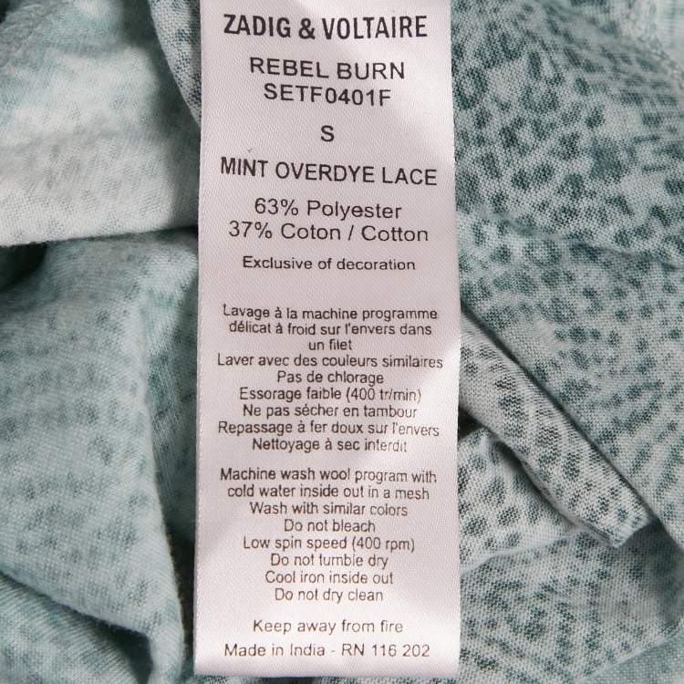 Pre Owned Zadig & Voltaire Mint Green Printed Overdye Mini Dress S