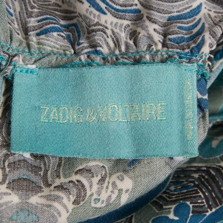 Pre Owned Zadig & Voltaire Green Printed Crepe Asymmetric Hem Root Robe Short Dress M