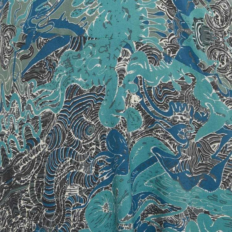 Pre Owned Zadig & Voltaire Green Printed Crepe Asymmetric Hem Root Robe Short Dress M