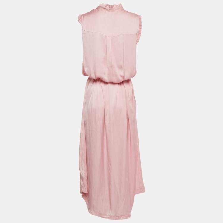 Pre Owned Zadig & Voltaire Pink Satin Belted Raos Midi Dress M