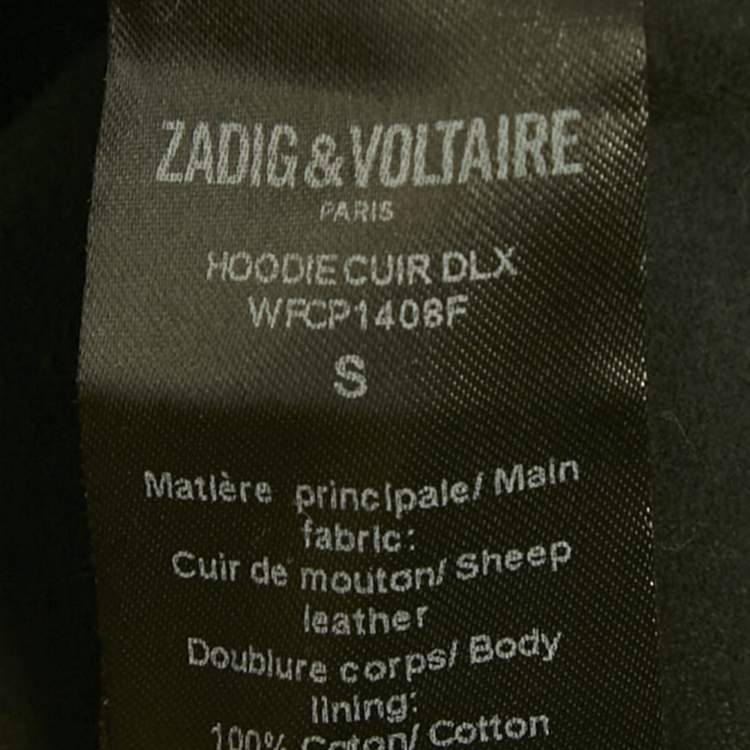Pre Owned Zadig & Voltaire Black Leather Zip-Up Hoodie S