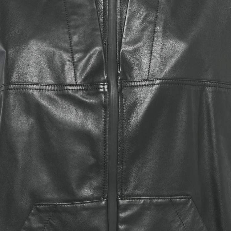 Pre Owned Zadig & Voltaire Black Leather Zip-Up Hoodie S