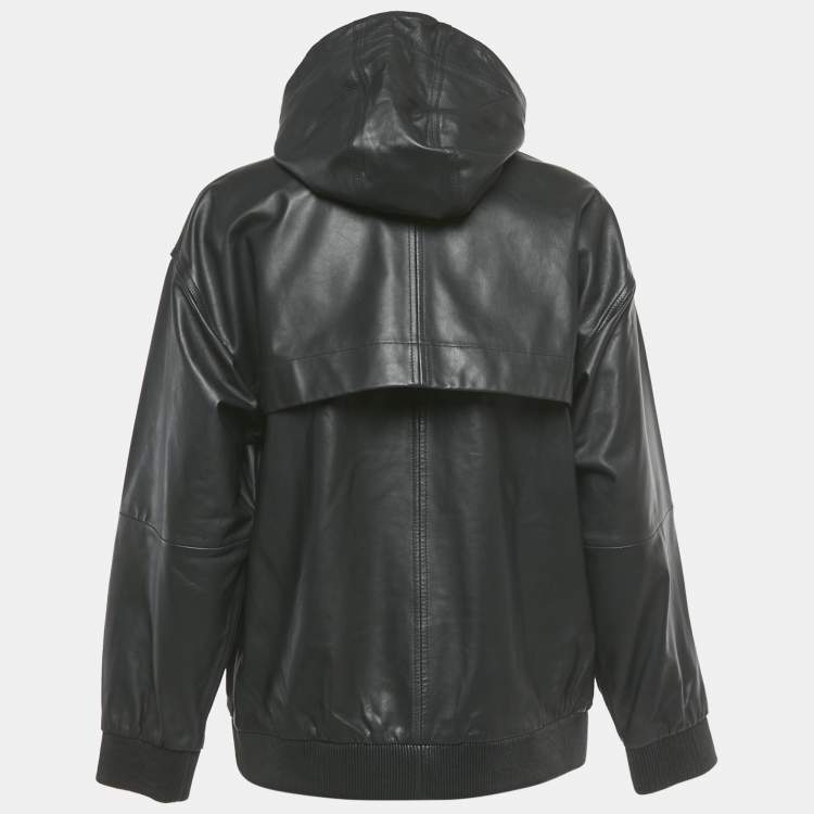 Pre Owned Zadig & Voltaire Black Leather Zip-Up Hoodie S
