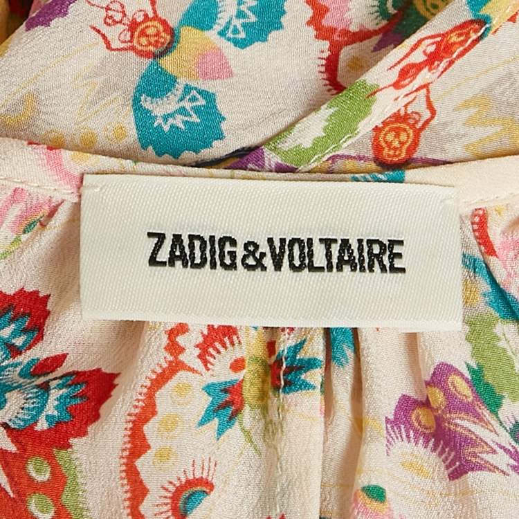 Pre Owned Zadig & Voltaire Multicolor Butterfly Printed Silk Ruffled Reen Maxi Dress M