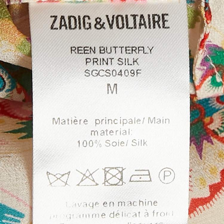 Pre Owned Zadig & Voltaire Multicolor Butterfly Printed Silk Ruffled Reen Maxi Dress M