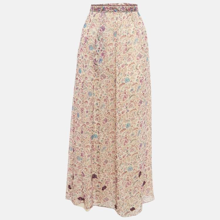 Pre Owned Zadig & Voltaire Purple Floral Printed Chiffon Embellished Detail Midi Skirt S