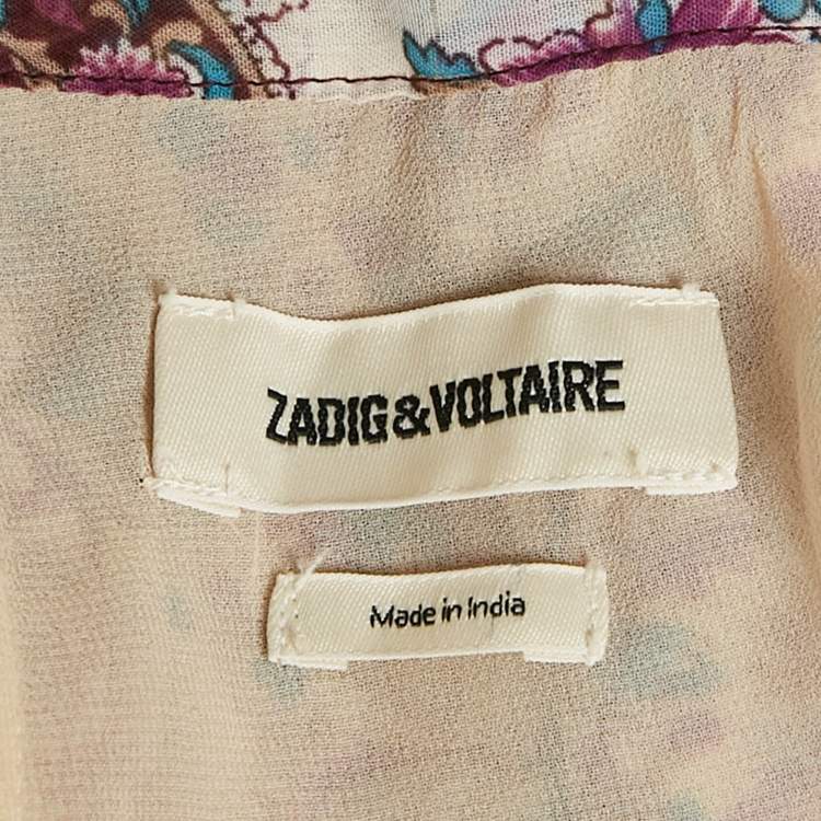 Pre Owned Zadig & Voltaire Purple Floral Printed Chiffon Embellished Detail Midi Skirt S