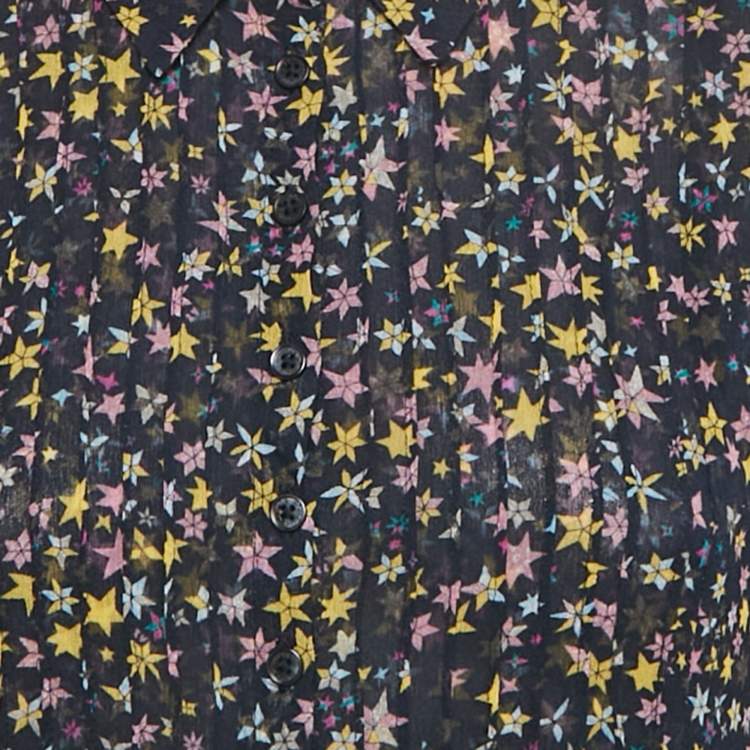 Pre Owned Zadig & Voltaire Navy Blue Rapidy Crinkle Printed Chiffon Mini Dress XS