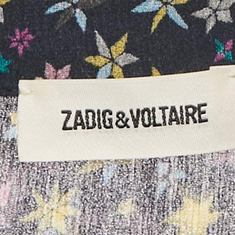 Pre Owned Zadig & Voltaire Navy Blue Rapidy Crinkle Printed Chiffon Mini Dress XS