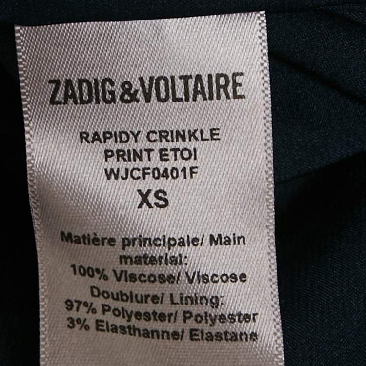 Pre Owned Zadig & Voltaire Navy Blue Rapidy Crinkle Printed Chiffon Mini Dress XS