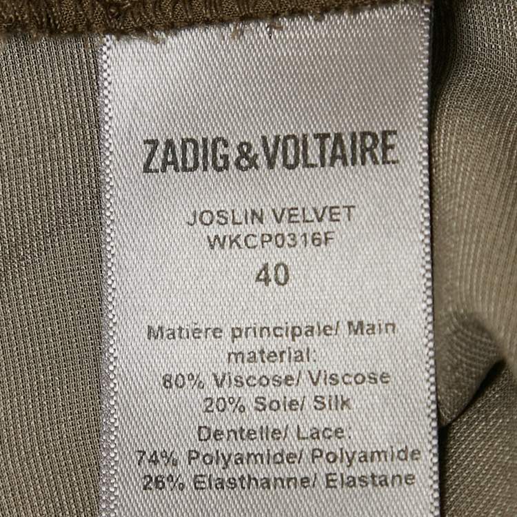 Pre Owned Zadig & Voltaire Green Lace Trim Velvet Joslin Midi Skirt M