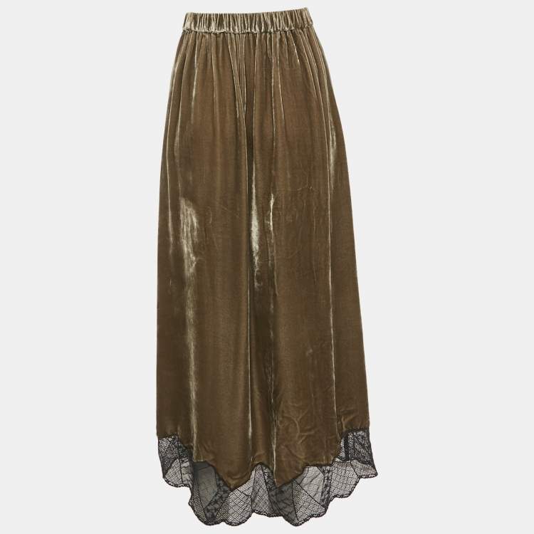 Pre Owned Zadig & Voltaire Green Lace Trim Velvet Joslin Midi Skirt M