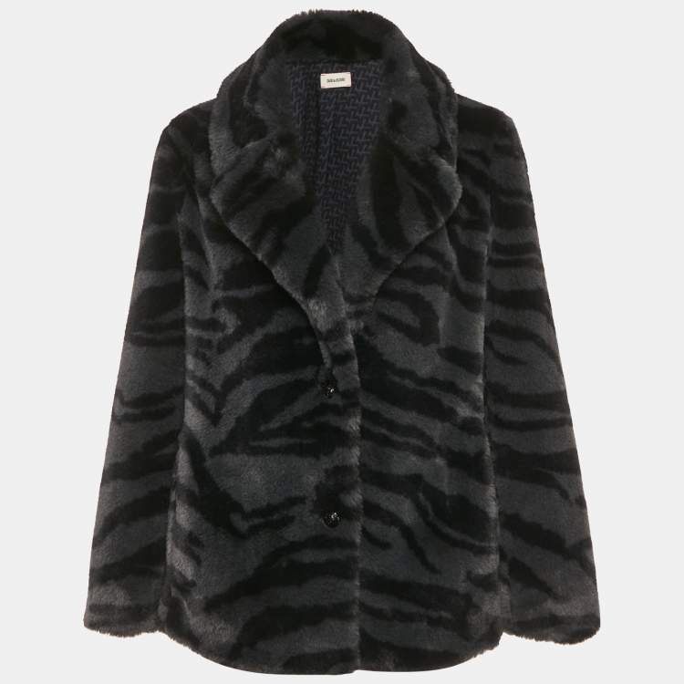 Pre Owned Zadig & Voltaire Grey Faux Fur Fera Tiger Jacket M