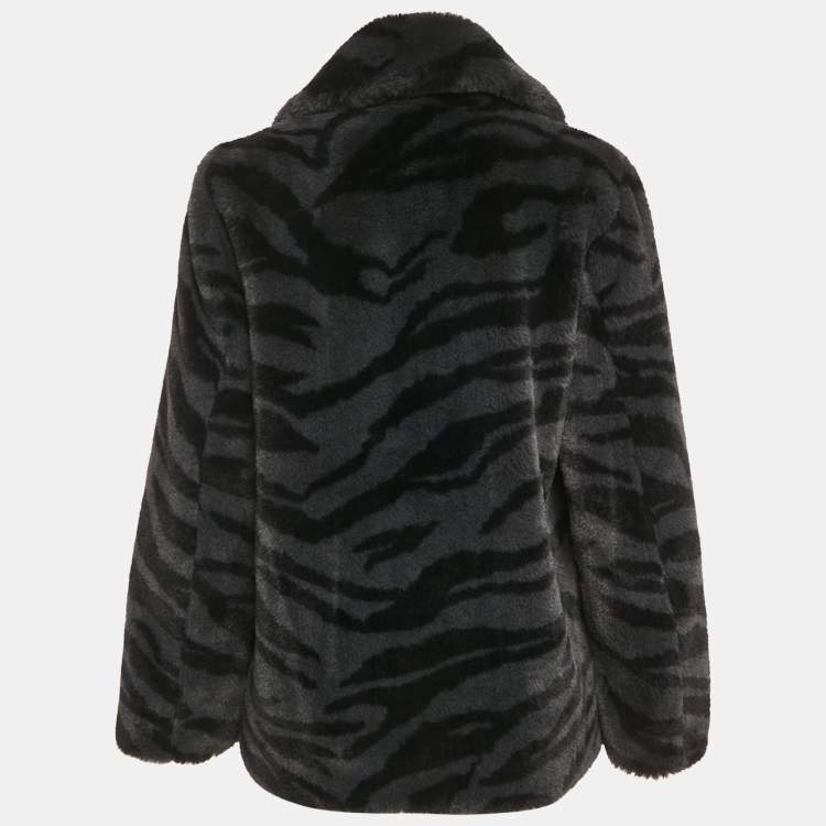 Pre Owned Zadig & Voltaire Grey Faux Fur Fera Tiger Jacket M