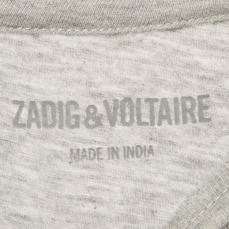 Pre Owned Zadig & Voltaire Grey Jersey Skinny RNR Strass Top M