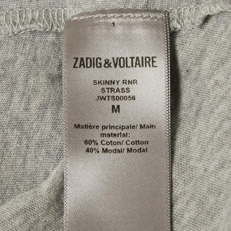 Pre Owned Zadig & Voltaire Grey Jersey Skinny RNR Strass Top M