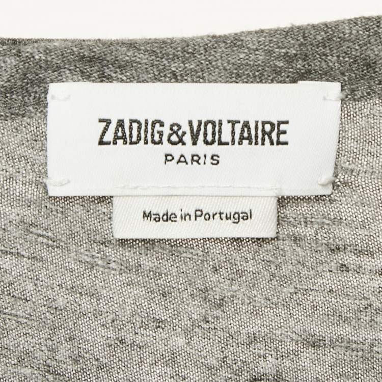 Pre Owned Zadig & Voltaire Grey Flocked Jersey Walk Chine Rock T-Shirt XS