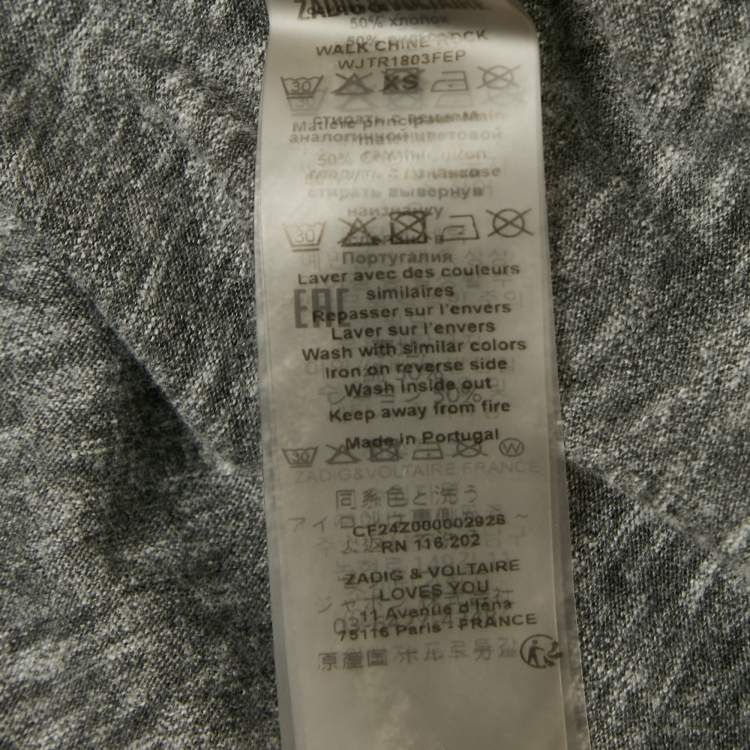 Pre Owned Zadig & Voltaire Grey Flocked Jersey Walk Chine Rock T-Shirt XS