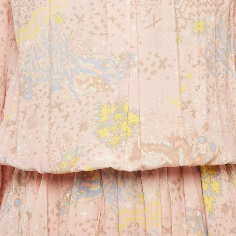 Pre Owned Zadig & Voltaire Light Orange Rooka Print Silk Blend Glam Rock Mini Dress L