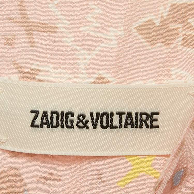 Pre Owned Zadig & Voltaire Light Orange Rooka Print Silk Blend Glam Rock Mini Dress L