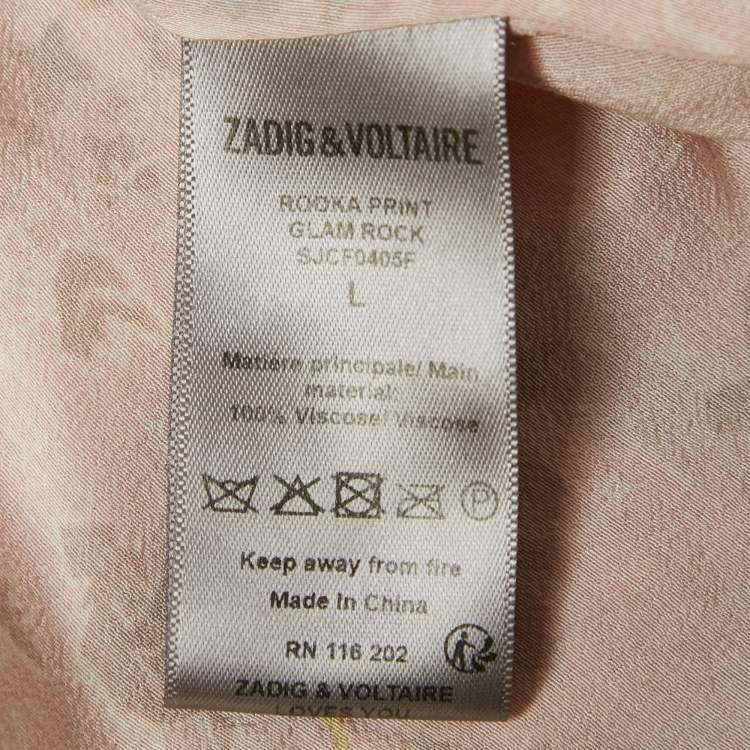 Pre Owned Zadig & Voltaire Light Orange Rooka Print Silk Blend Glam Rock Mini Dress L