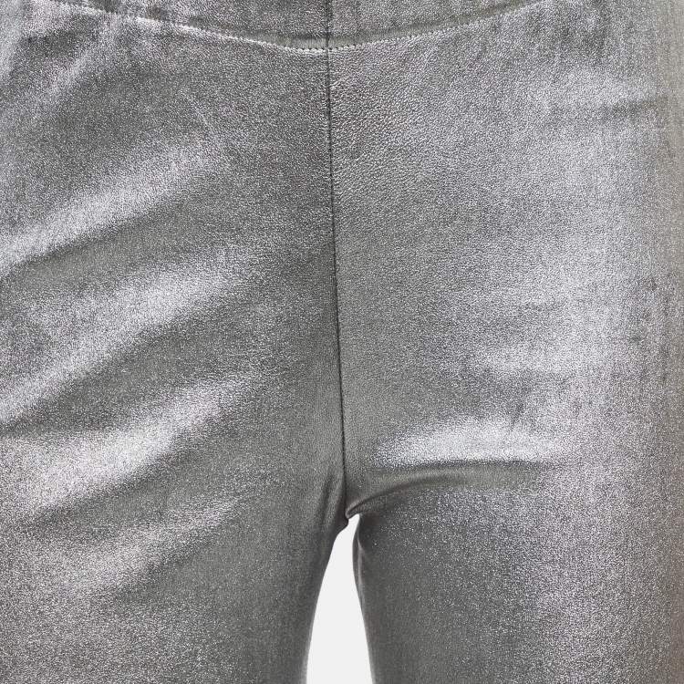 Pre Owned Zadig & Voltaire Deluxe Silver Leather Leggings M