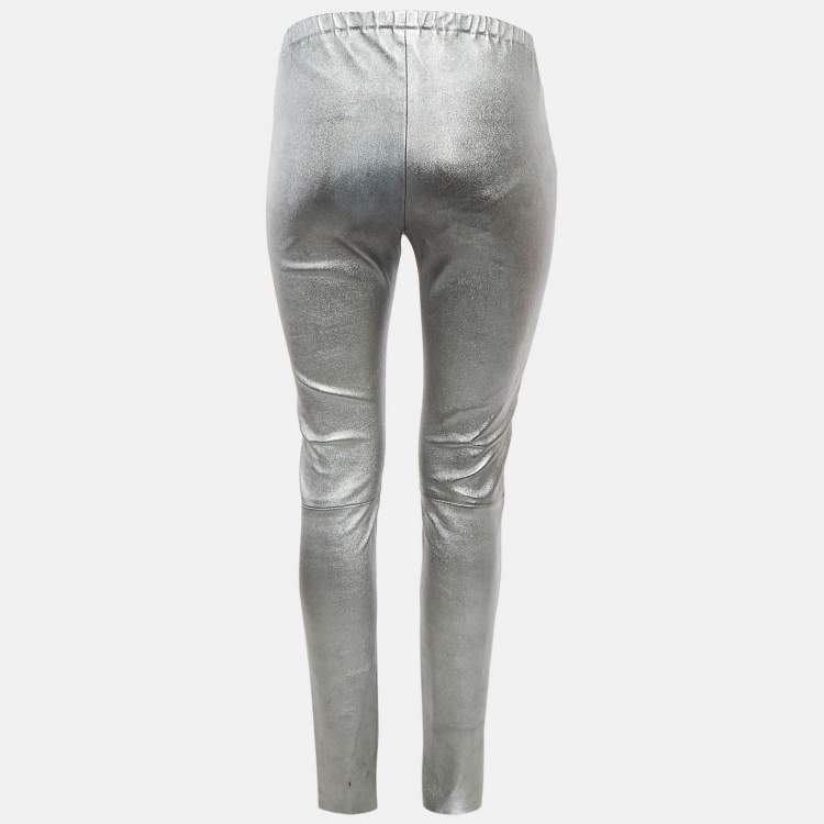 Pre Owned Zadig & Voltaire Deluxe Silver Leather Leggings M