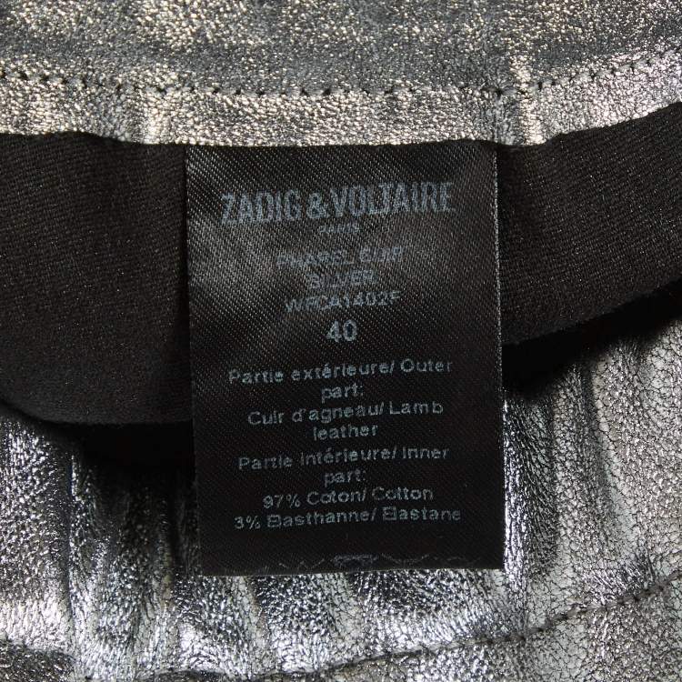 Pre Owned Zadig & Voltaire Deluxe Silver Leather Leggings M