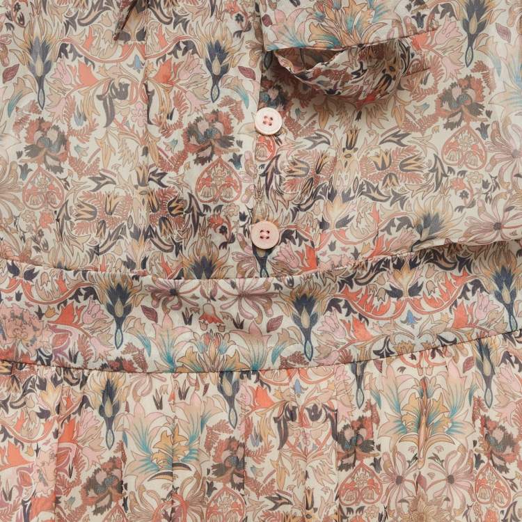 Pre Owned Zadig & Voltaire Beige Floral Print Bow Tie Mini Dress M