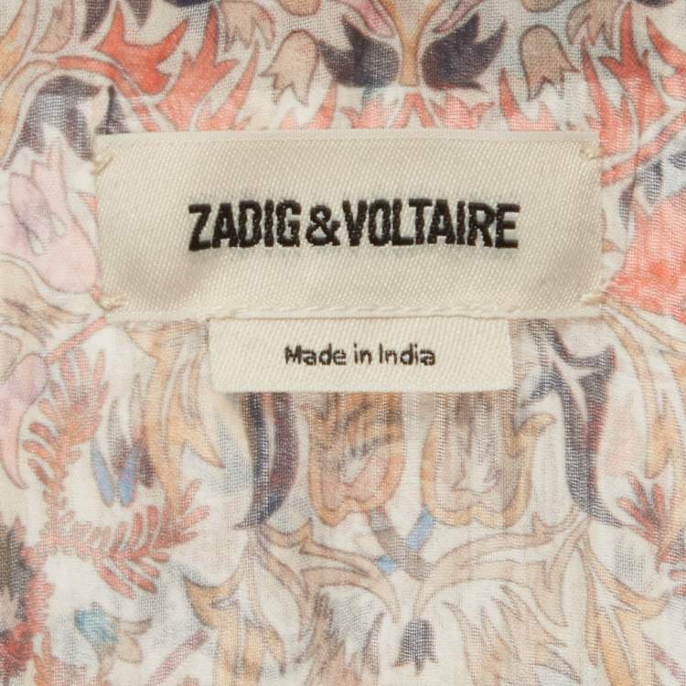 Pre Owned Zadig & Voltaire Beige Floral Print Bow Tie Mini Dress M