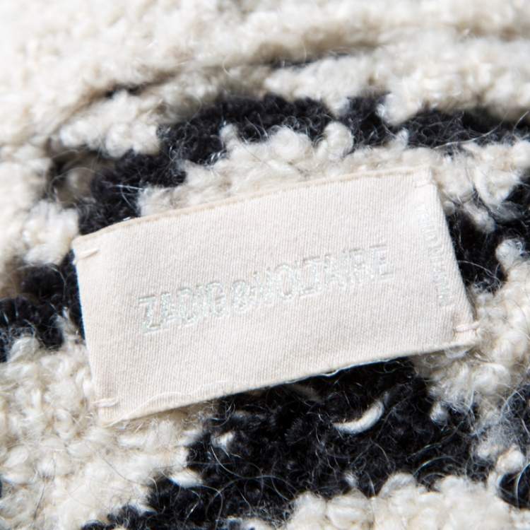 Pre Owned Zadig and Voltaire Cream Crochet Knit Merino Wool Open Front Pix Hook Cardigan XS