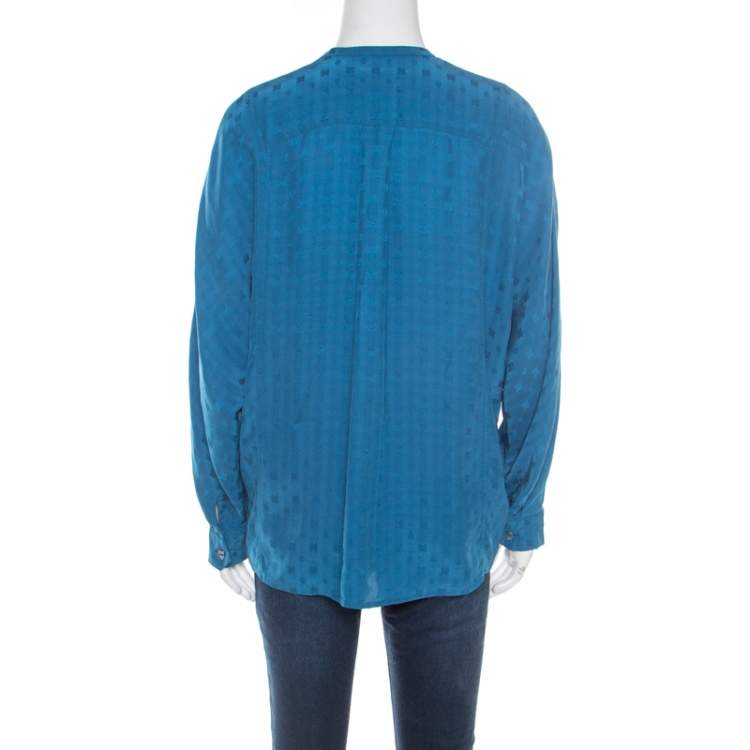 Pre Owned Zadig & Voltaire Prusse Blue Jacquard Motif Silk Tine Jac Blouse S