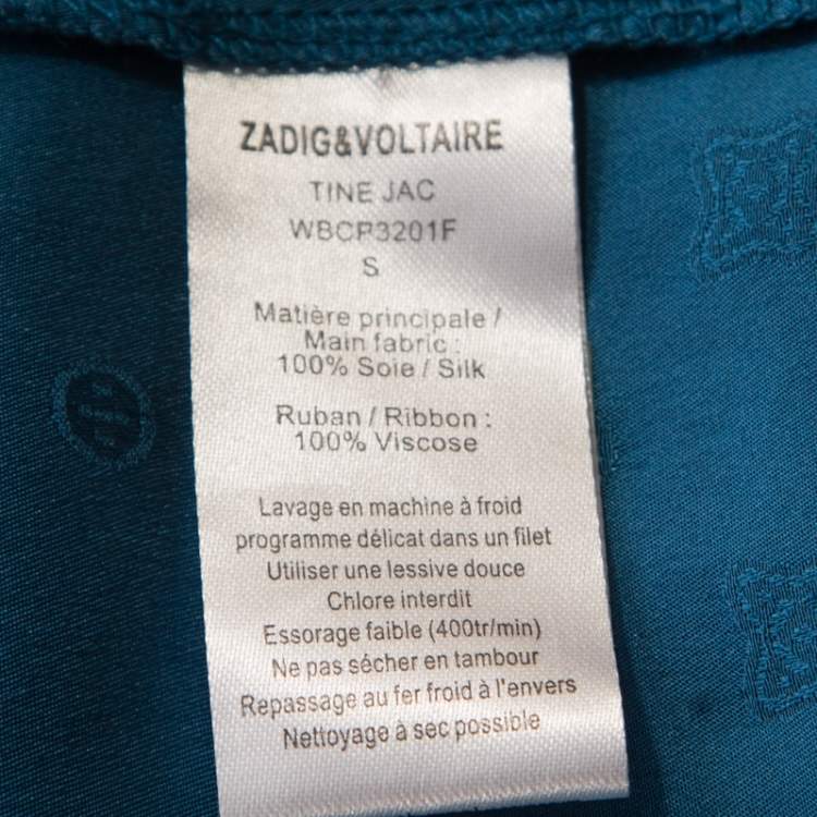 Pre Owned Zadig & Voltaire Prusse Blue Jacquard Motif Silk Tine Jac Blouse S