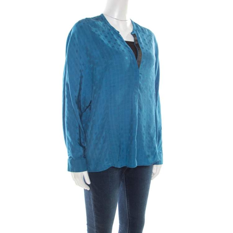 Pre Owned Zadig & Voltaire Prusse Blue Jacquard Motif Silk Tine Jac Blouse S