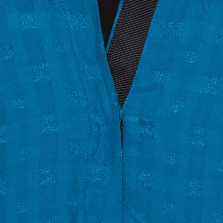 Pre Owned Zadig & Voltaire Prusse Blue Jacquard Motif Silk Tine Jac Blouse S