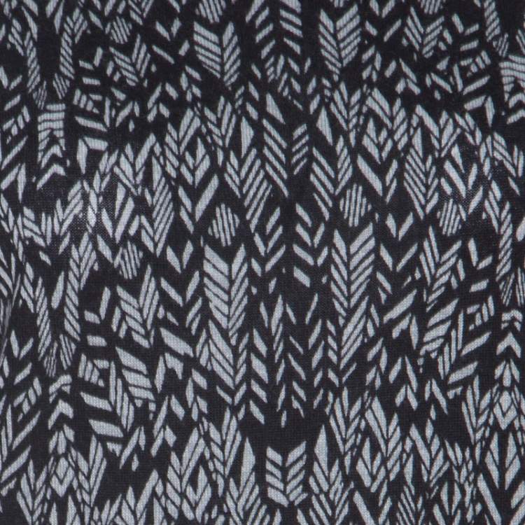 Pre Owned Zadig and Voltaire Grey & Black Printed Half Sleeve Silk-Cashmere Blend Top M 