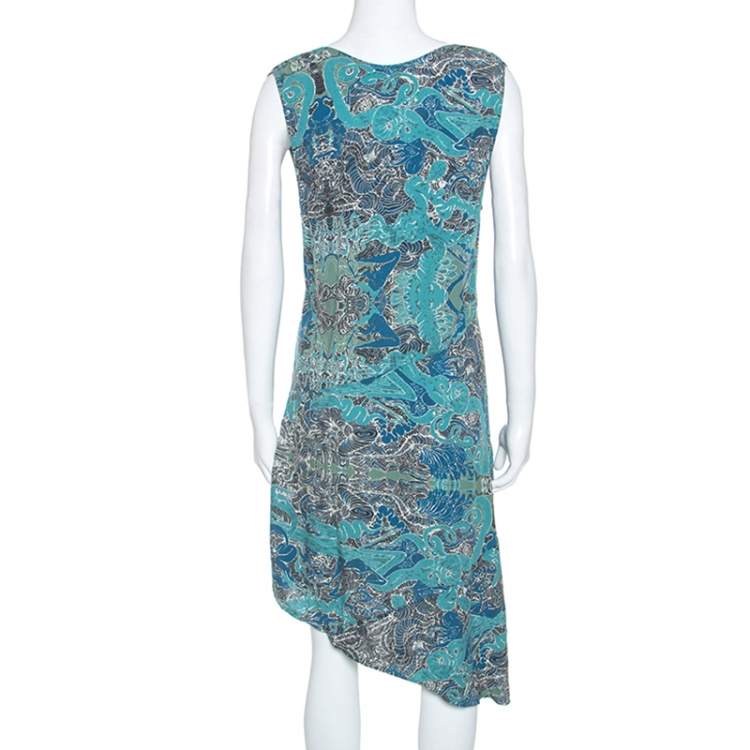 Pre Owned Zadig and Voltaire Blue Root Print Raw Edge Detail Dress M